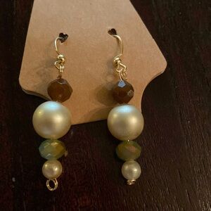 pearl drop dangle earrings on gold